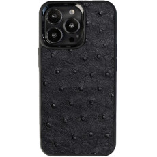 Чохол-накладка із чорної шкіри страуса для iPhone 13 Pro