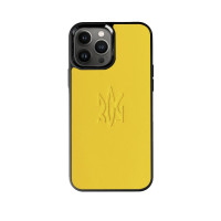 Чохол-накладка+MagSafe із жовтої телячої шкіри з тисненням ЗСУ для iPhone