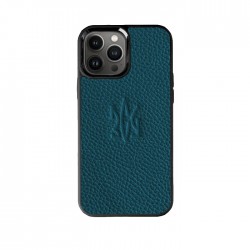 Чохол-накладка із бірюзової шкіри флотар із тисненням ЗСУ для iPhone