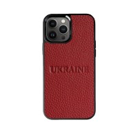 Чохол-накладка із червоної шкіри флотар із тисненням UKRAINE для iPhone