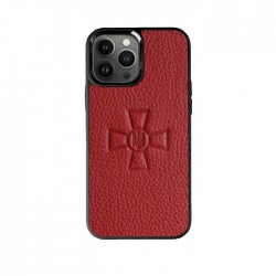 Чохол-накладка із червоної шкіри флотар із тисненням герба ЗСУ для iPhone