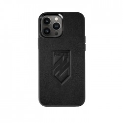 Чохол-накладка+MagSafe із чорної телячої шкіри з тисненням Герб АЗОВ для iPhone