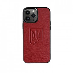 Чохол-накладка із червоної шкіри флотар із тисненням Тризубця для iPhone