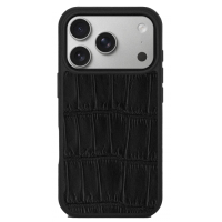 Чохол із чорної шкіри крокодила для Apple iPhone 17 Pro