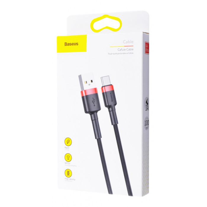 Дата кабель Baseus Cafule USB to Type-C Cable 3A (1m) (CATKLF-B) Червоний / Чорний