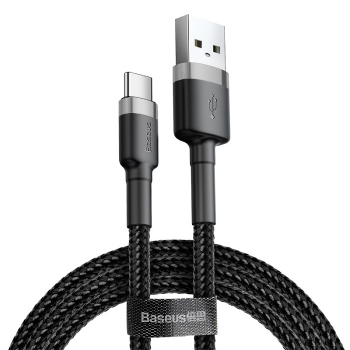Кабель Baseus Cafule USB 2.0 to Type-C 3A 1M Чорний/Сірий (CATKLF-BG1)