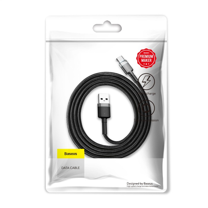 Кабель Baseus Cafule USB 2.0 to Type-C 3A 1M Чорний/Сірий (CATKLF-BG1)