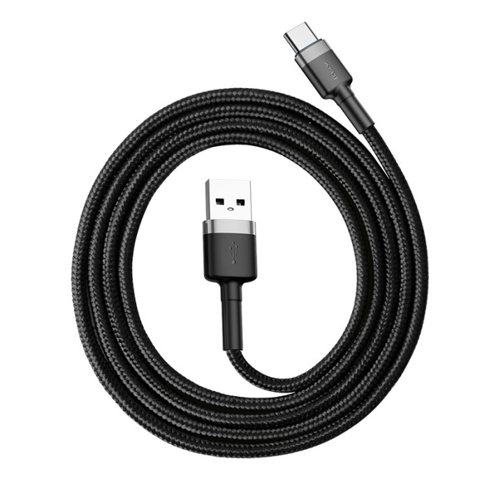 Кабель Baseus Cafule USB 2.0 to Type-C 3A 1M Чорний/Сірий (CATKLF-BG1)