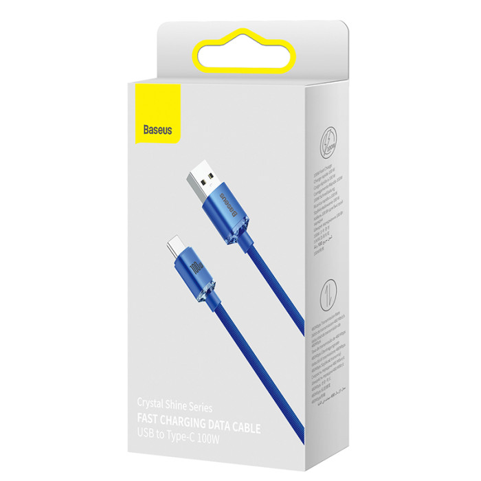 Кабель Baseus Crystal Shine USB 2.0 to Type-C 100W 1.2M Синій (CAJY000403)