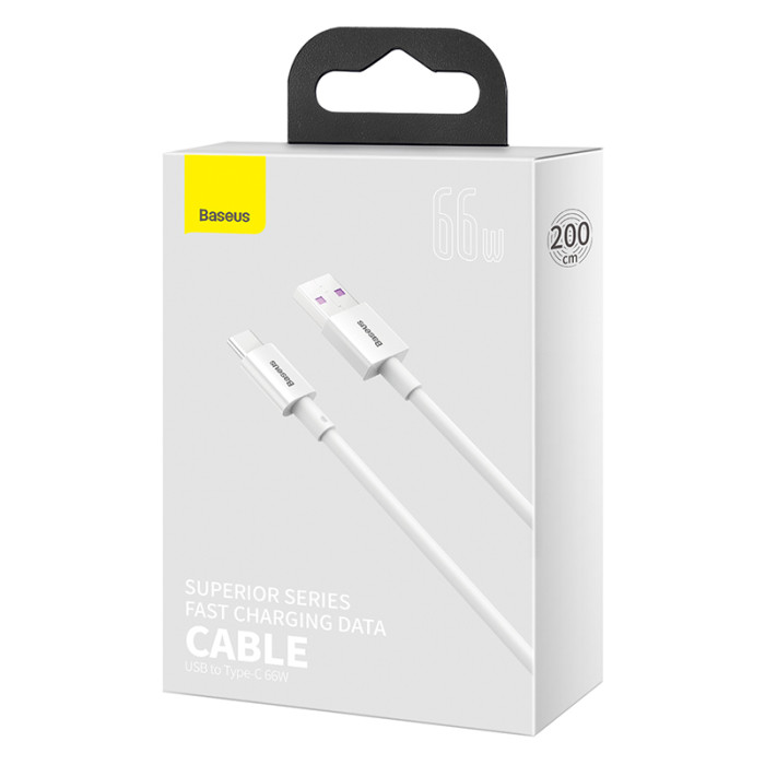 Кабель Baseus Superior USB 2.0 to Type-C 66W 2M Білий (CATYS-A02)