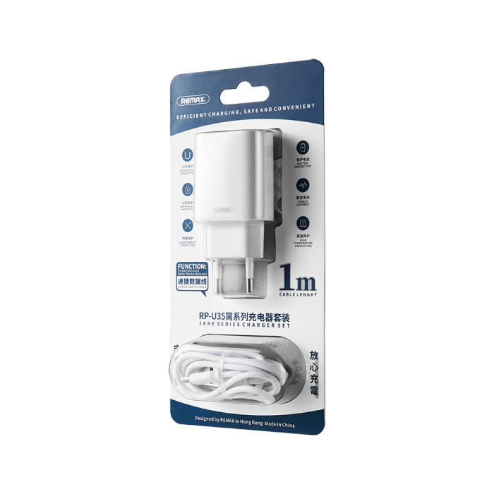 Зарядний пристрій Remax Jane + кабель USB 2.0 to Lightning 1М Білий (RP-U35-L)