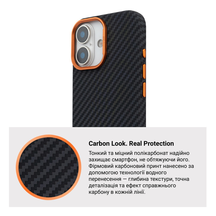 Чохол ArmorStandart LikeCarbon2 SE Mag Case для Apple iPhone 17 Black Orange (ARM89160)