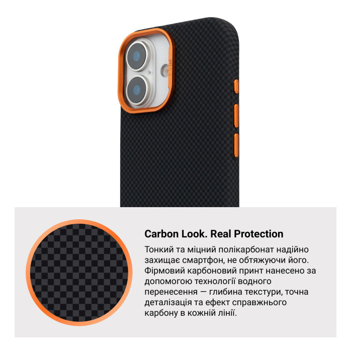 Чохол ArmorStandart LikeCarbon2 SE Mag Case для Apple iPhone 17 Kevlar Black Orange (ARM89163)