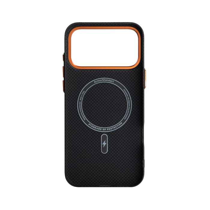 Чохол ArmorStandart LikeCarbon2 SE Mag Case для Apple iPhone 17 Pro Max Kevlar Black Orange (ARM89165)