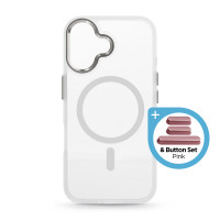 Чохол ArmorStandart Unit Mag Case для Apple iPhone 17 Matte Clear Silver + Pink Button Set (ARM90580)