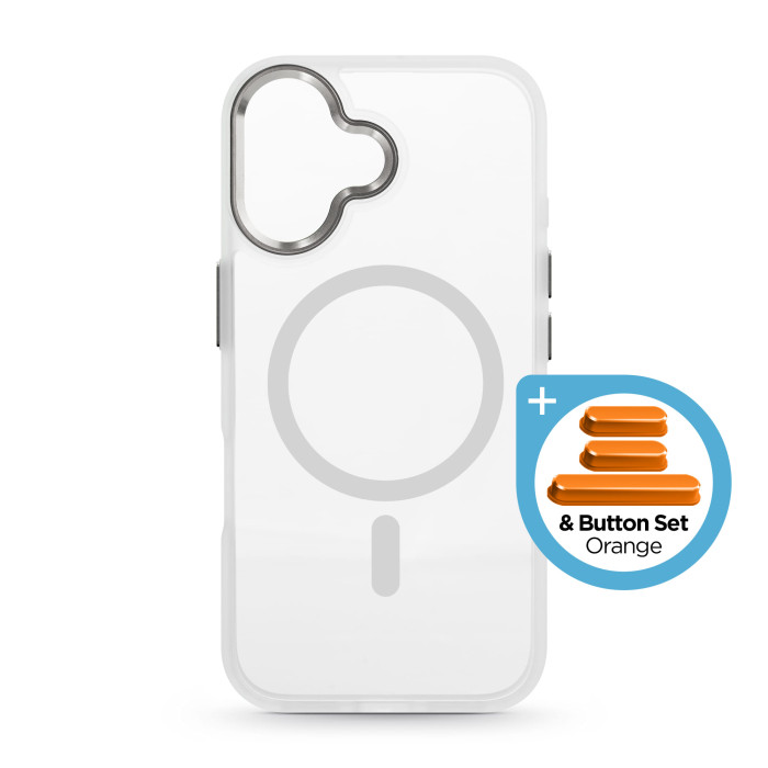 Чохол ArmorStandart Unit Mag Case для Apple iPhone 17 Matte Clear Silver + Orange Button Set (ARM90581)