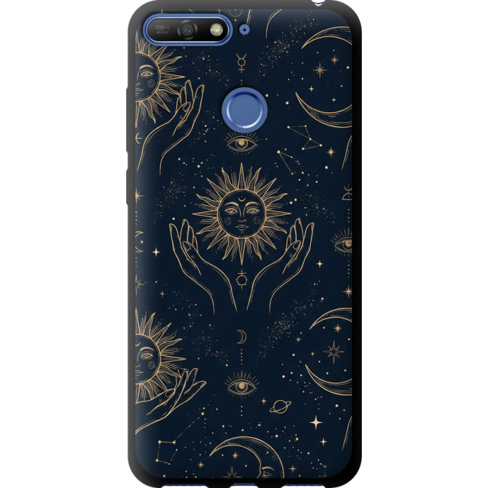 Чохол-накладка (панель) на Huawei Y6 Prime 2018 Celestial Harmony: Sun & Moon Gold Mystic Pattern 