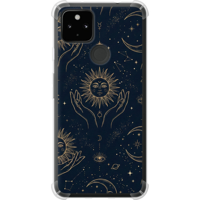 Чохол-накладка (панель) на Google Pixel 5A Celestial Harmony: Sun & Moon Gold Mystic Pattern 