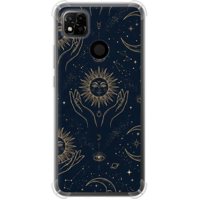 Чехол на Xiaomi Redmi 10A Celestial Harmony: Sun & Moon Gold Mystic Pattern 