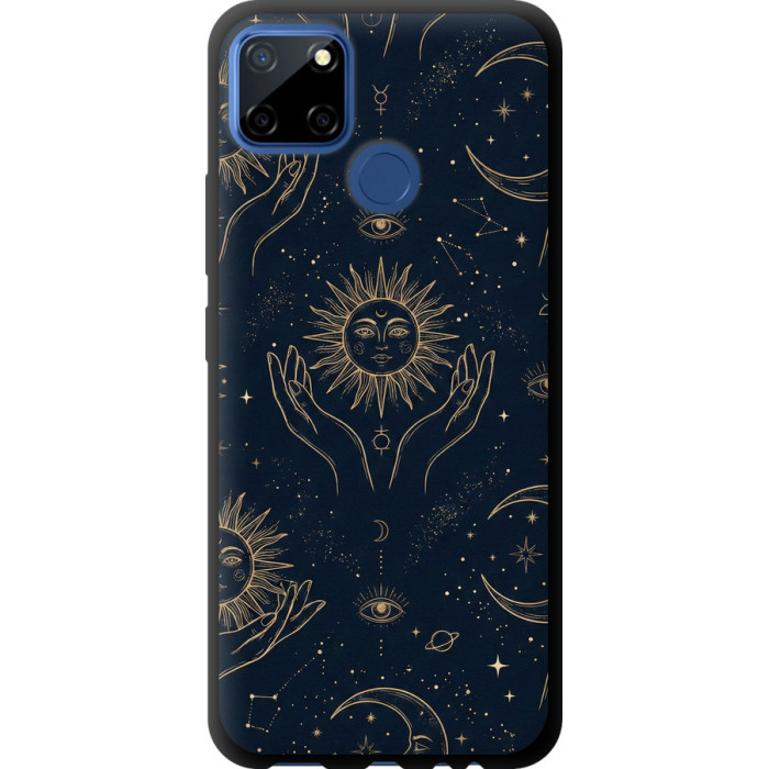 Чехол на Realme C12 Celestial Harmony: Sun & Moon Gold Mystic Pattern 