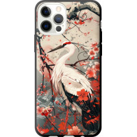 Чохол-накладка (панель) на iPhone 12 Pro Лелека у цвіту сакури  (6109b-2052)
