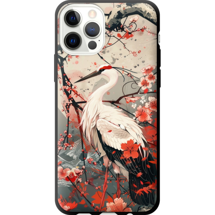 Чохол-накладка (панель) на iPhone 12 Pro Лелека у цвіту сакури 