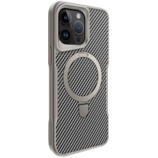 TPU+PC чохол Metal Buttons з Magnetic Fit Carbon Ring для Apple iPhone 15 Pro  Сірий