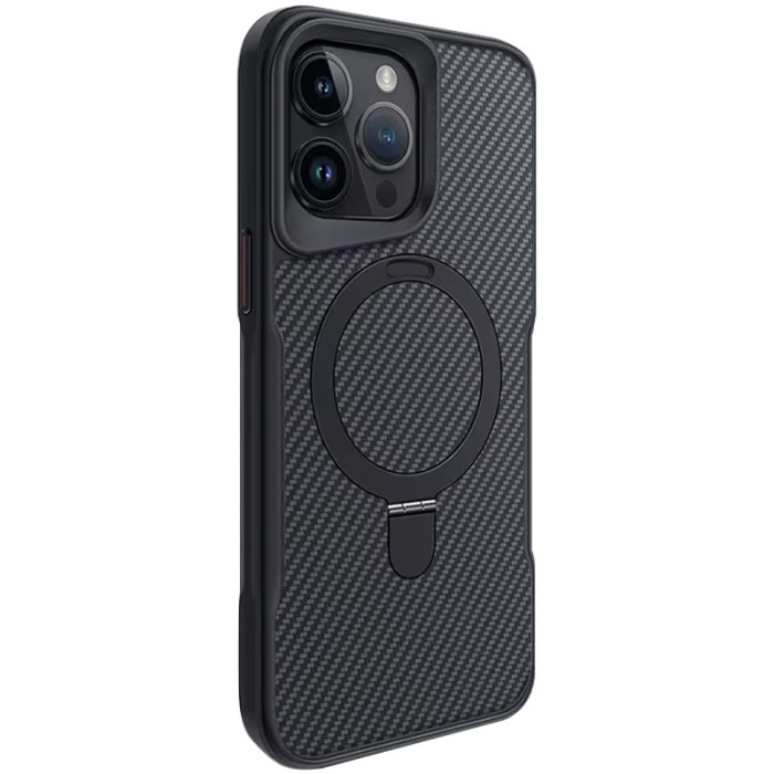 TPU+PC чохол Metal Buttons with MagSafe Carbon Ring для Apple iPhone 15 Pro  Чорний