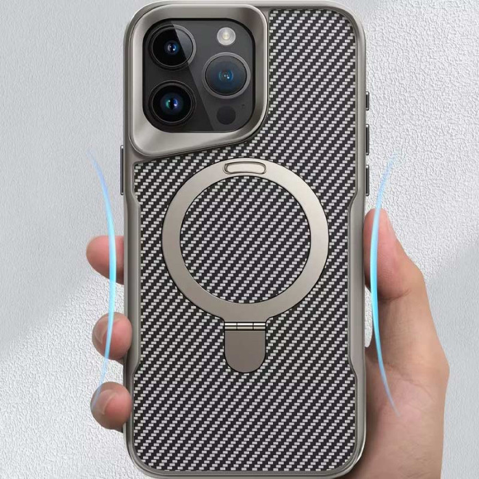 TPU+PC чохол Metal Buttons with MagSafe Carbon Ring для Apple iPhone 16 Pro Max (6.9') Сірий