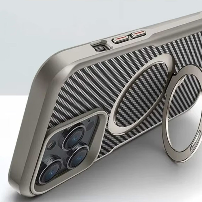 TPU+PC чохол Metal Buttons with MagSafe Carbon Ring для Apple iPhone 16 Pro Max (6.9') Сірий