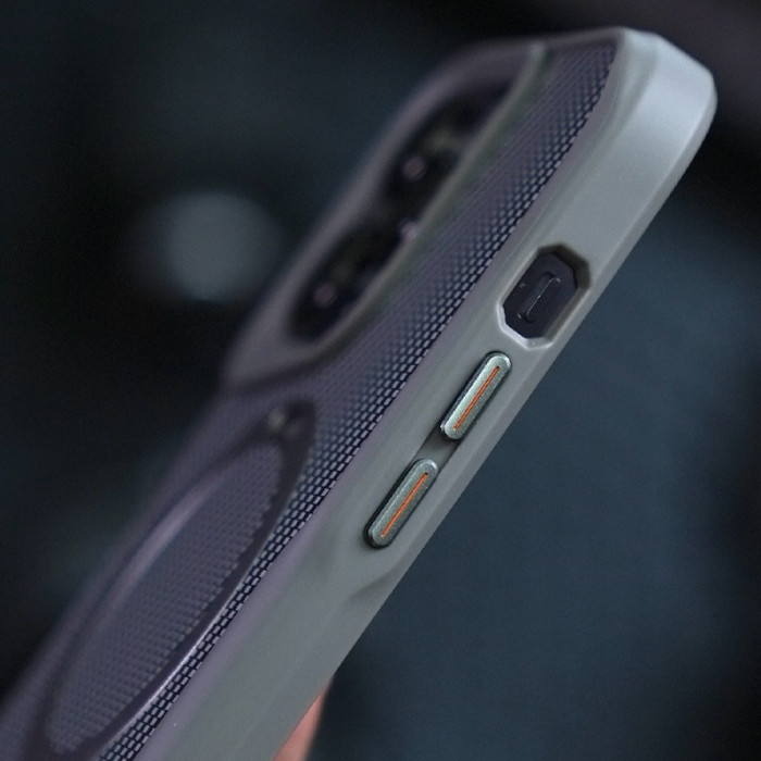 TPU+PC чохол Metal Buttons with MagSafe Carbon Ring для Apple iPhone 16 Pro Max (6.9') Сірий