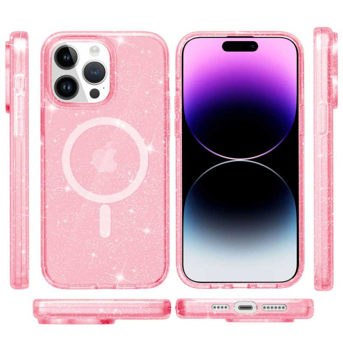 Чохол TPU Galaxy Sparkle (MagFit) для Apple iPhone 15 Pro  Pink+Glitter  (ITS-L-00000066254_4)
