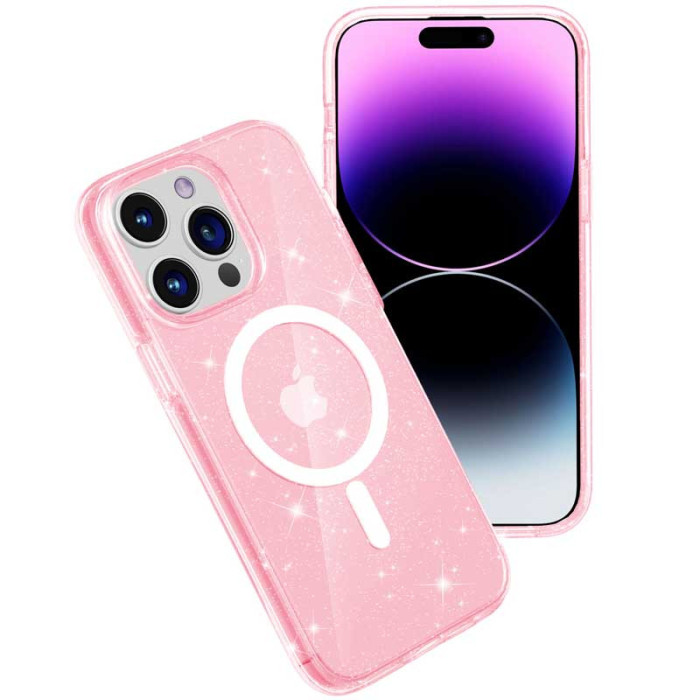 Чохол TPU Galaxy Sparkle (MagFit) для Apple iPhone 15 Pro  Pink+Glitter  (ITS-L-00000066254_4)