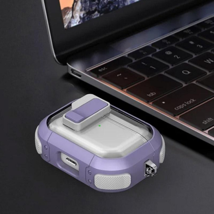 Футляр протиударний Locking Button для навушників Airpods Pro 2/Pro Light Purple