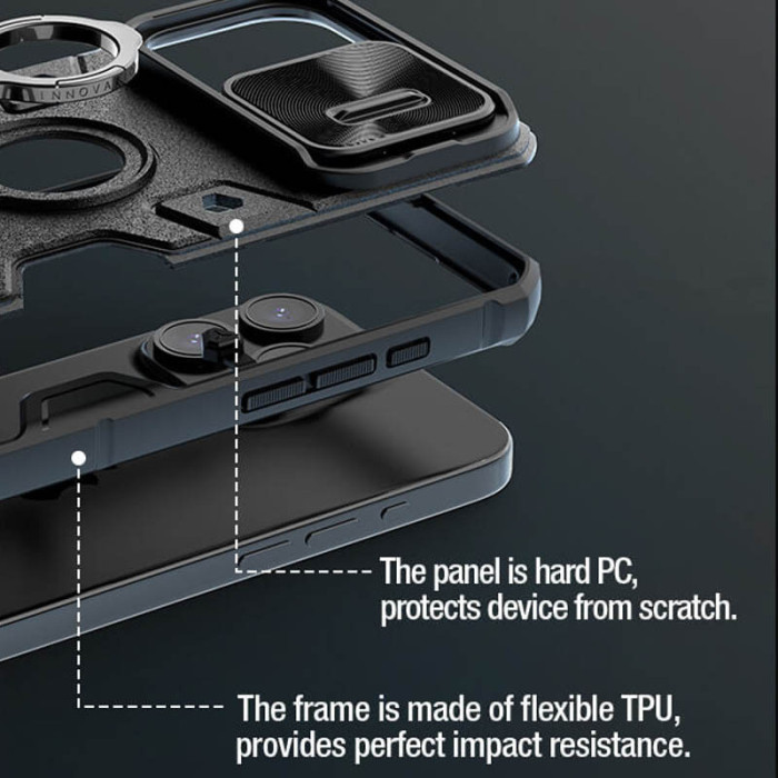 TPU+PC чохол Nillkin CamShield Armor (шторка на камеру) для Apple iPhone 15 Pro Max Чорний  (ITS-L-00000066559_4)
