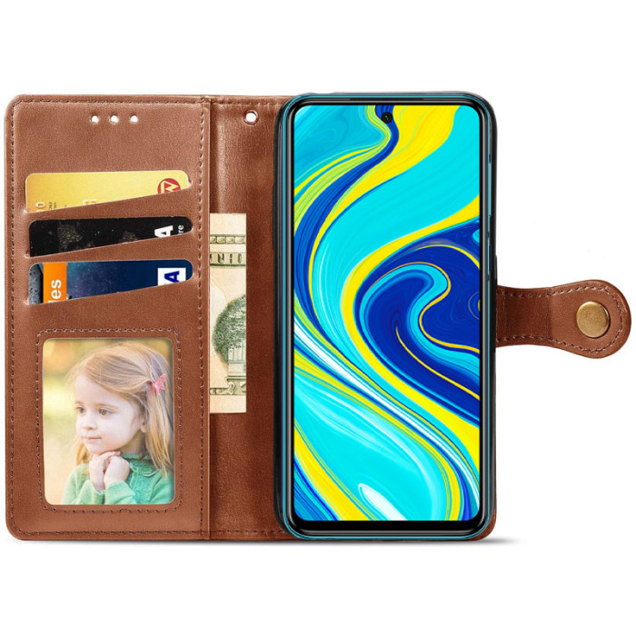 Шкіряний чохол-книжка GETMAN Gallant (PU) для Xiaomi Redmi Note 9s/Note 9 Pro/Note 9 Pro Max Коричневий