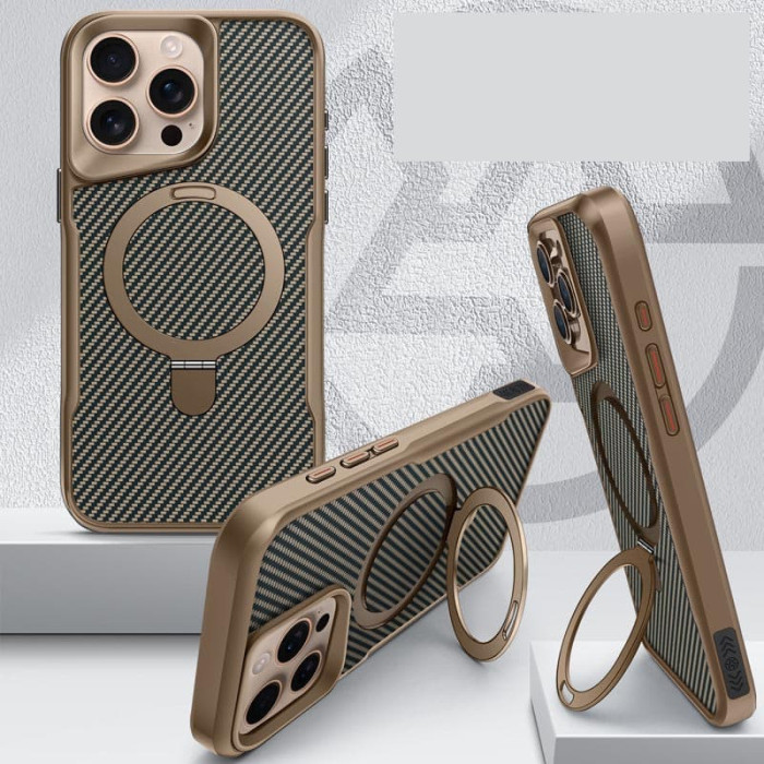 TPU+PC чохол Metal Buttons with MagSafe Carbon Ring для Apple iPhone 16 Pro Max (6.9') Золотий