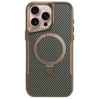 TPU+PC чохол Metal Buttons з Magnetic Fit Carbon Ring для Apple iPhone 16 Pro Max (6.9') Золотий