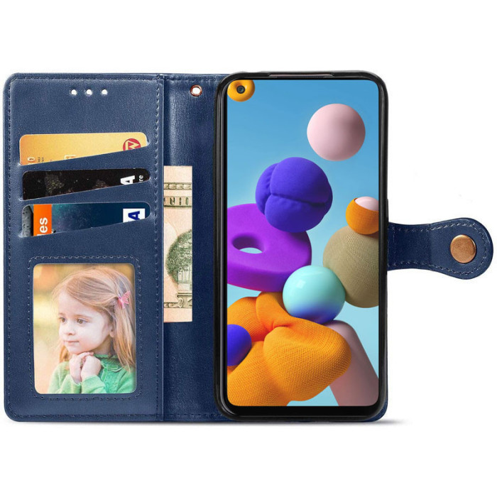 Шкіряний чохол-книжка GETMAN Gallant (PU) для Samsung Galaxy A21s Синій