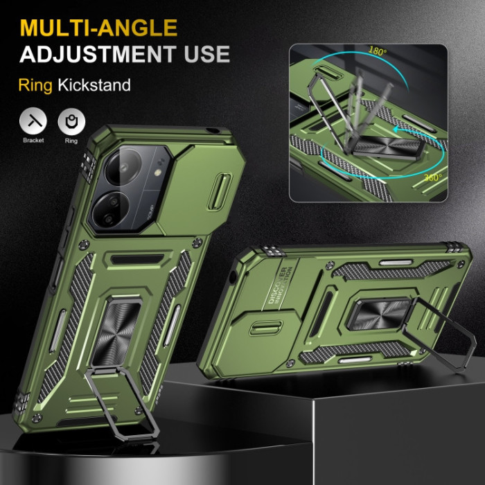 Ударостійкий чохол Camshield Army Ring для Xiaomi Redmi 13C/Poco C65 Оливковий/Army Green