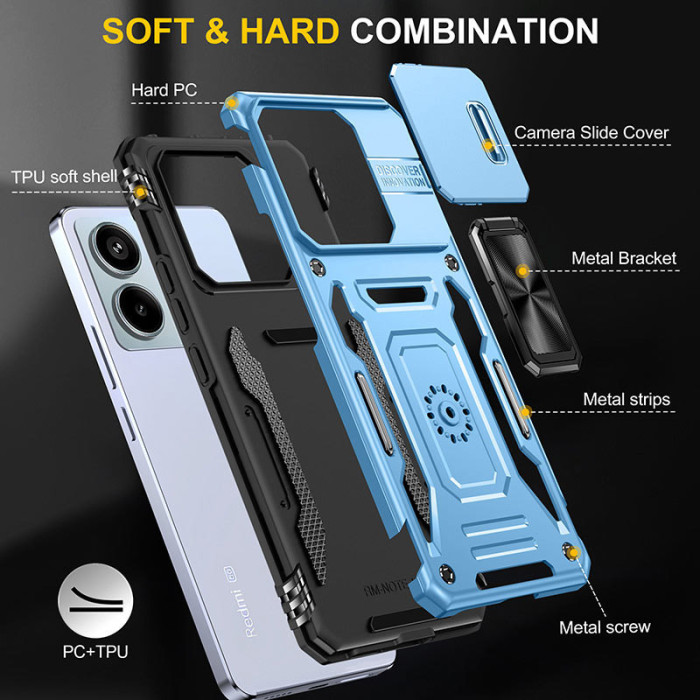 Ударостійкий чохол Camshield Army Ring для Xiaomi Poco X6 Pro Блакитний/Light Blue