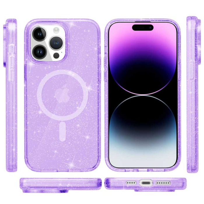 Чохол TPU Galaxy Sparkle (MagFit) для Apple iPhone 16 Pro (6.3') Purple+Glitter