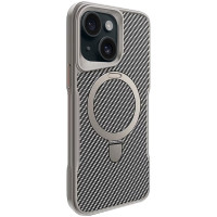 TPU+PC чохол Metal Buttons with MagSafe Carbon Ring для Apple iPhone 15  Сірий  (ITS-L-00000073484_2)