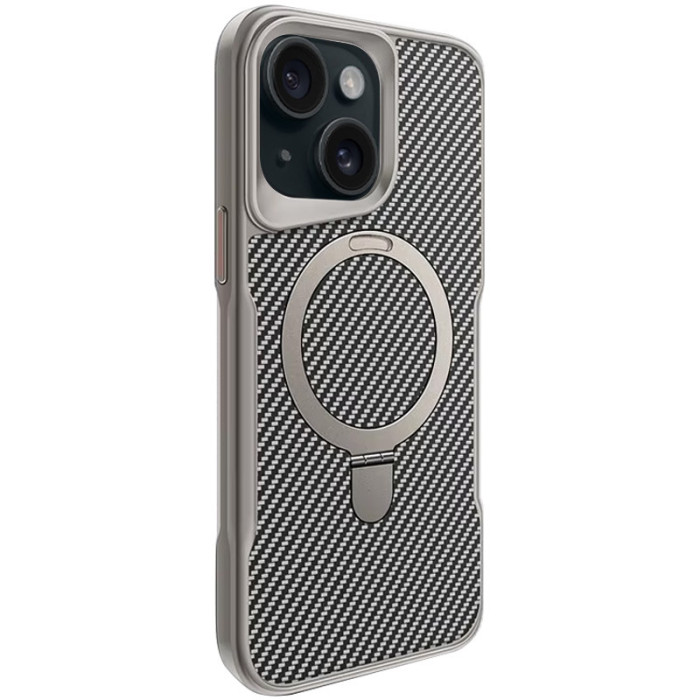 TPU+PC чохол Metal Buttons with MagSafe Carbon Ring для Apple iPhone 15  Сірий