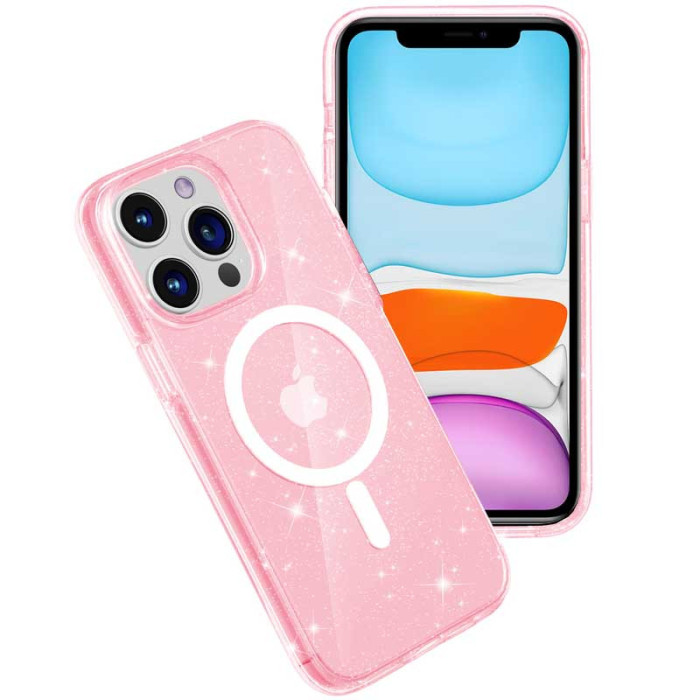 Чохол TPU Galaxy Sparkle (MagFit) для Apple iPhone 13 Pro  Pink+Glitter