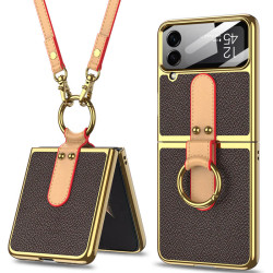 Шкіряний чохол GKK with ring and strap для Samsung Galaxy Z Flip4 Brown  (ITS-L-00000065658_2)