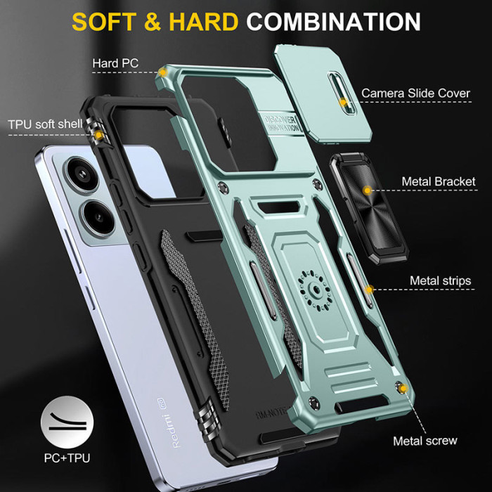 Ударостійкий чохол Camshield Army Ring для Xiaomi Poco X6/Note 13 Pro 5G Зелений/Light Green