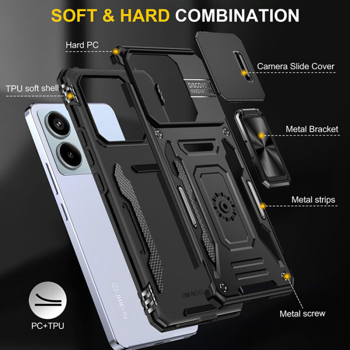 Ударостійкий чохол Camshield Army Ring для Xiaomi Poco X6 Pro Чорний/Black