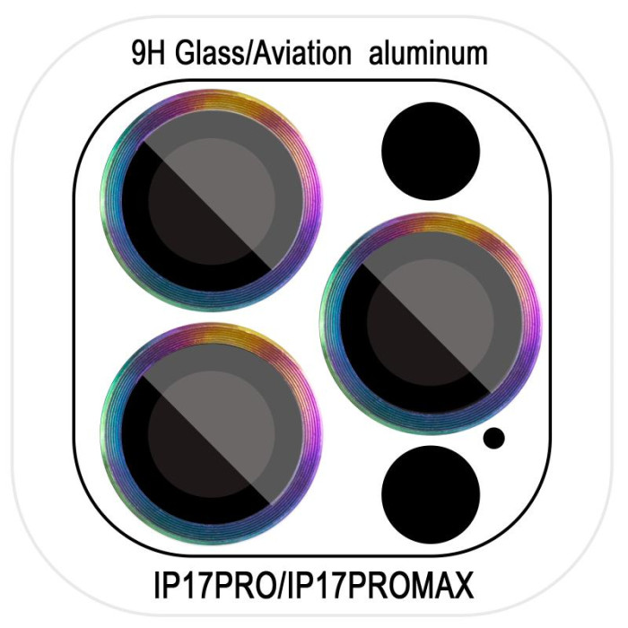 Захисне скло Metal Classic на камеру (у упак.) для Apple iPhone 17 Pro (6.3')/17 Pro Max (6.9') Бузковий/Rainbow