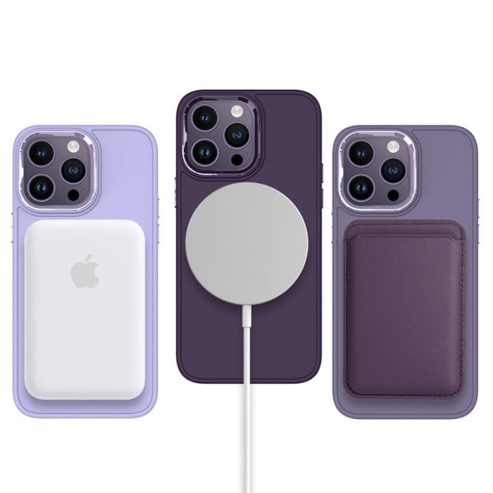 TPU чохол Bonbon Metal Style with MagSafe для Apple iPhone 16 Pro (6.3') Фіолетовий/Dark Purple